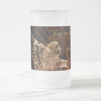 crystal angel Christmas Joy to the World Frosted Glass Beer Mug