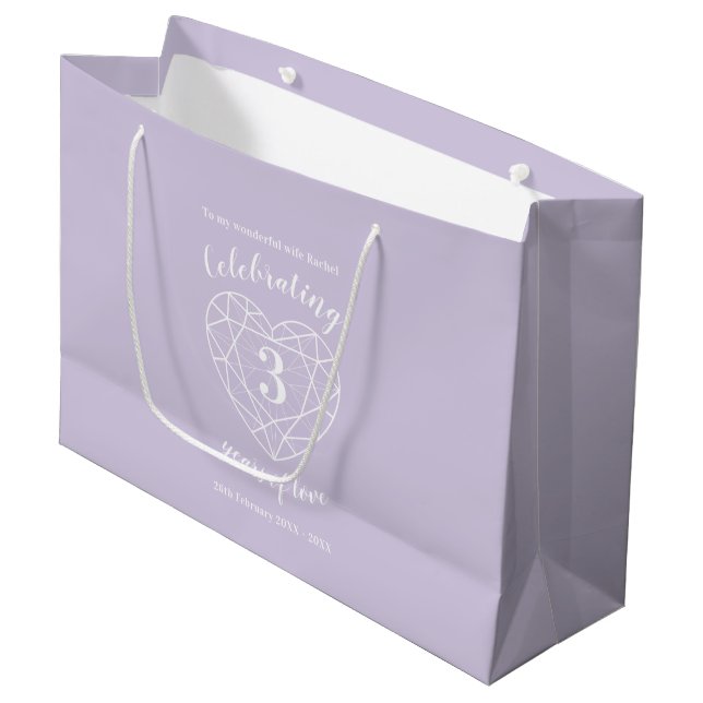 Crystal Anniversary 3 years personalised gift bag (Front Angled)