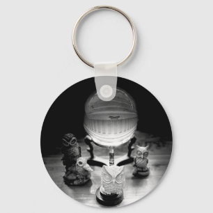 Crystal Ball and Ornamental Owls Metal Key Ring
