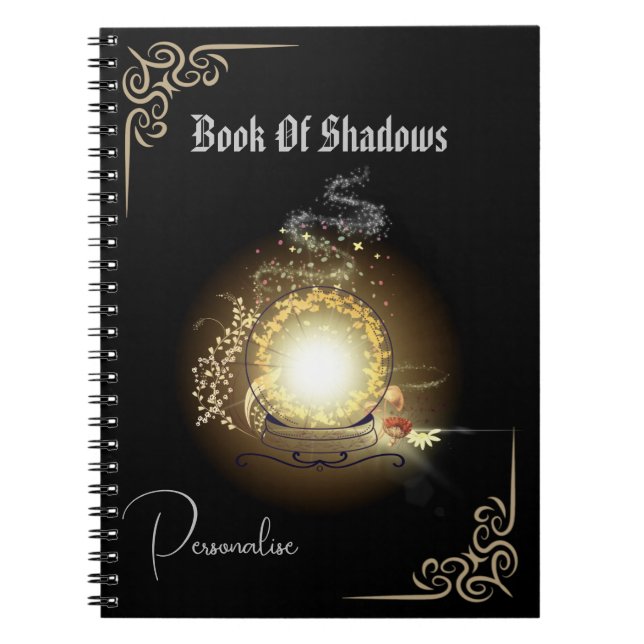 Crystal Ball Book Of Shadows Sparkly Journal Black (Front)