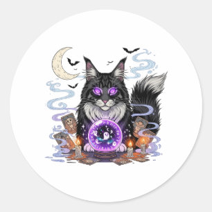 Crystal Ball Coon – Maine Coon Halloween Classic Round Sticker