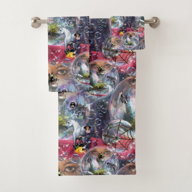 Crystal Ball Halloween Witch Bath Towel Set (Insitu)