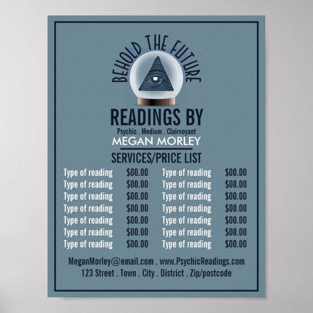 Crystal Ball, Psychic Reading Price List Poster (Front)