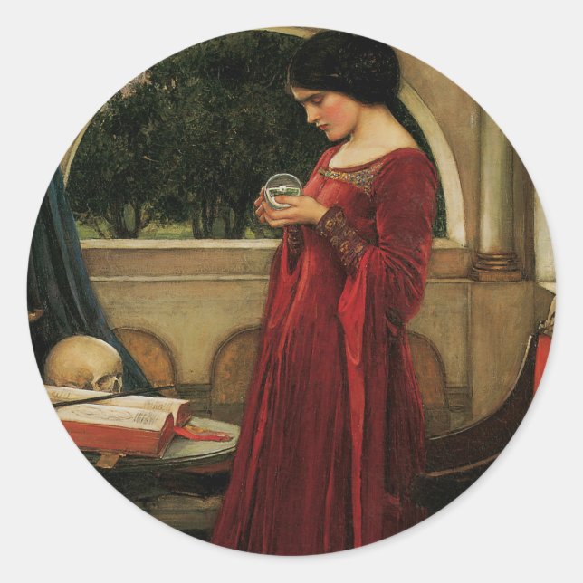 Crystal Ball Woman Waterhouse Painting Classic Round Sticker (Front)