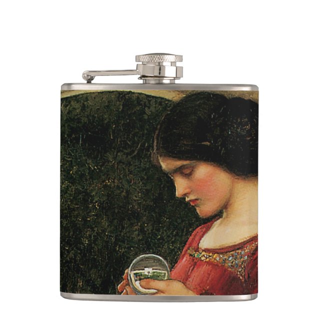Crystal Ball Woman Waterhouse Painting Hip Flask (Front)