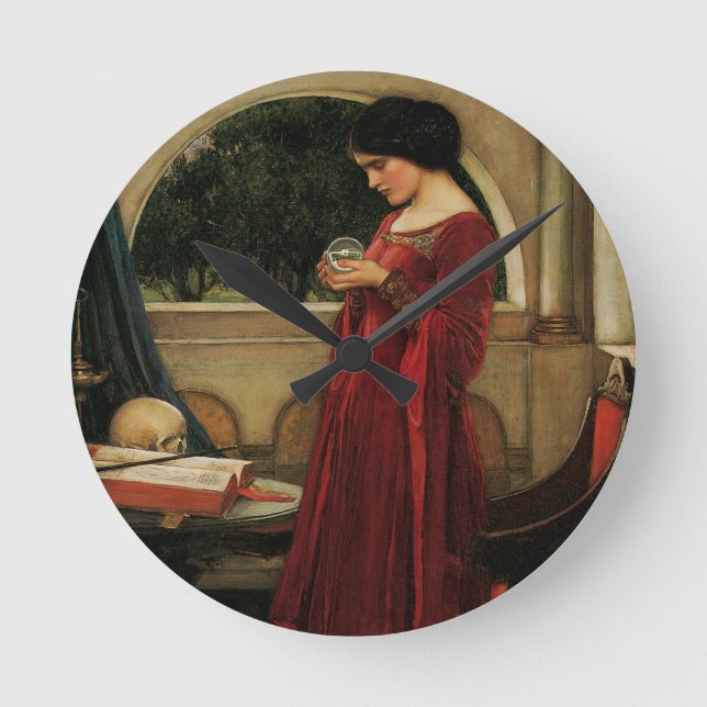 Crystal Ball Woman Waterhouse Painting Round Clock (Front)