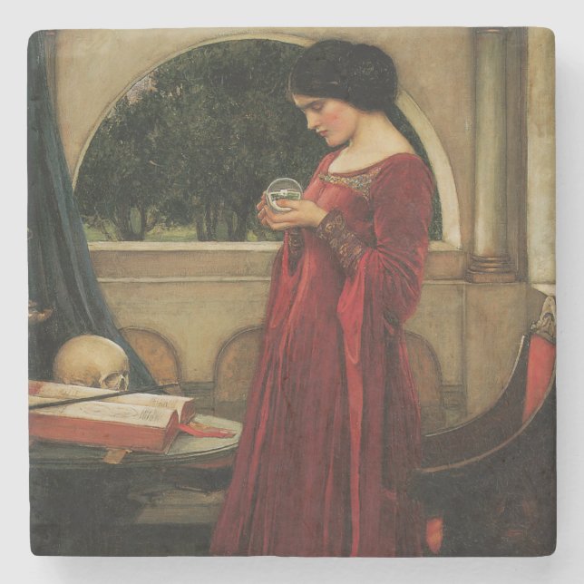 Crystal Ball Woman Waterhouse Painting Stone Coaster (Front)