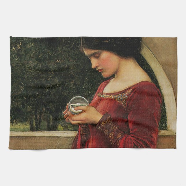 Crystal Ball Woman Waterhouse Painting Tea Towel (Horizontal)