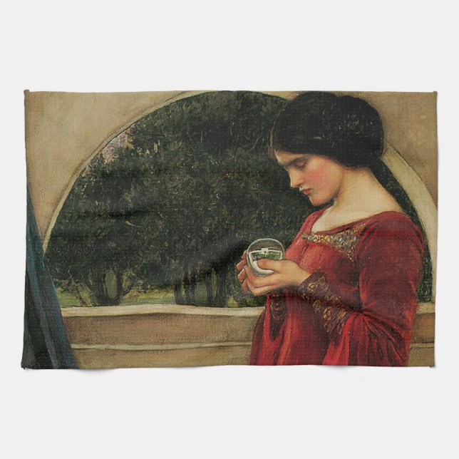 Crystal Ball Woman Waterhouse Painting Tea Towel (Horizontal)