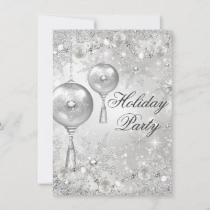 Crystal Bauble & Snowflake Christmas Holiday Party Invitation
