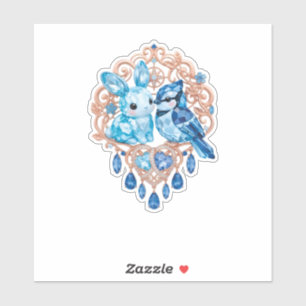 Crystal Blue Bunny and Blue Jay Heart