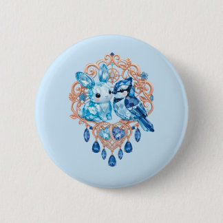 Crystal Blue Bunny and Blue Jay Heart 6 Cm Round Badge