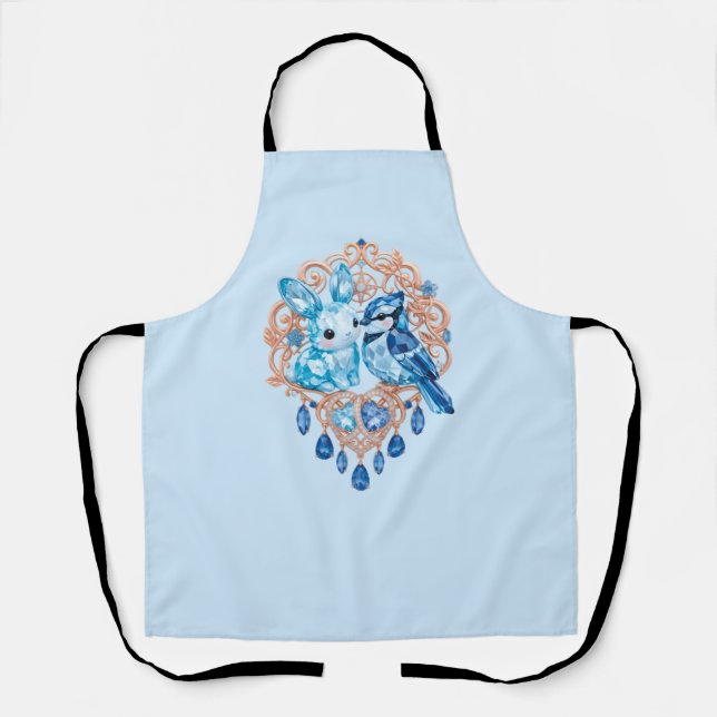Crystal Blue Bunny and Blue Jay Heart Apron (Front)