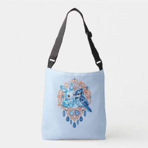 Crystal Blue Bunny and Blue Jay Heart Crossbody Bag