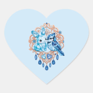 Crystal Blue Bunny and Blue Jay Heart Sticker