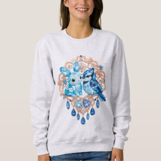Crystal Blue Bunny and Blue Jay Heart Sweatshirt
