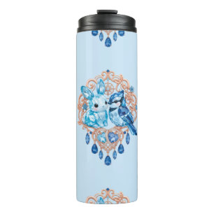 Crystal Blue Bunny and Blue Jay Heart Thermal Tumbler