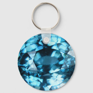 Crystal Blue Gemstone Zircon December Birthstone Key Ring