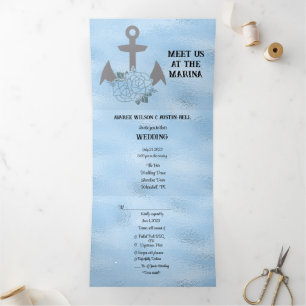 Crystal Blue Marina Style Wedding Tri-Fold Invitation