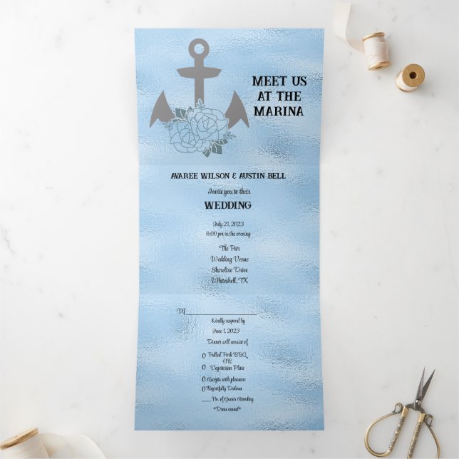 Crystal Blue Marina Style Wedding   Tri-Fold Invitation (Inside)