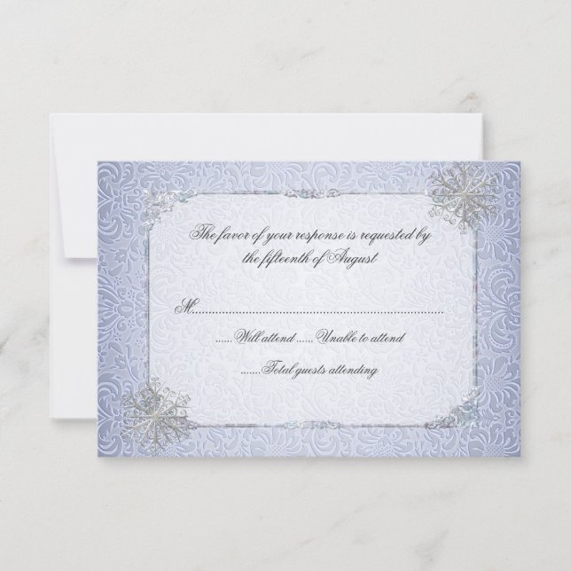 Crystal Blue Snowflake Wedding Response Card (Front)