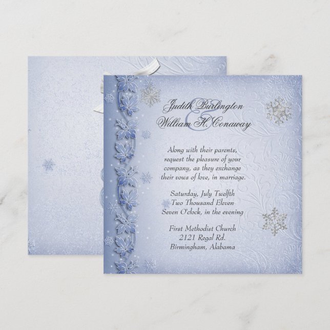 Crystal Blue Snowflakes Winter Wedding Invitation (Front/Back)