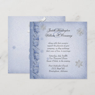 Crystal Blue Snowflakes Winter Wedding Invitation