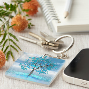 Crystal Blue Tree Acrylic Keychain