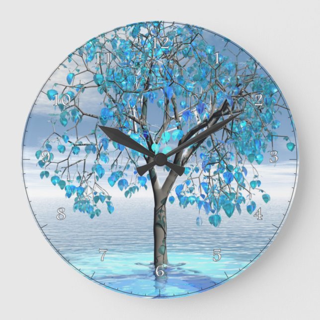 Crystal Blue Tree Large Clock (Front)