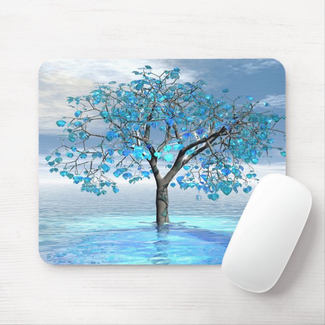Crystal Blue Tree Mouse Pad (With Mouse)