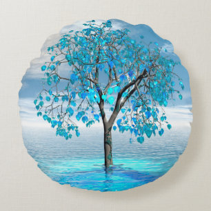 Crystal Blue Tree Round Cushion