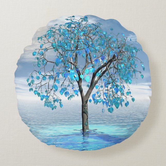 Crystal Blue Tree Round Cushion (Front)