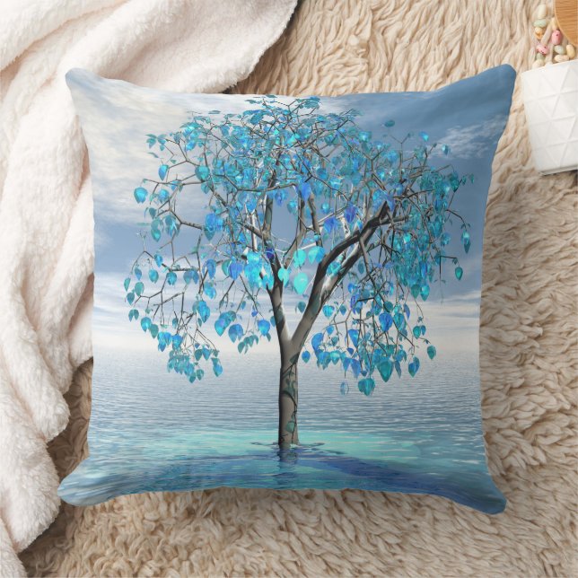 Crystal Blue Tree Throw Pillow (Blanket)