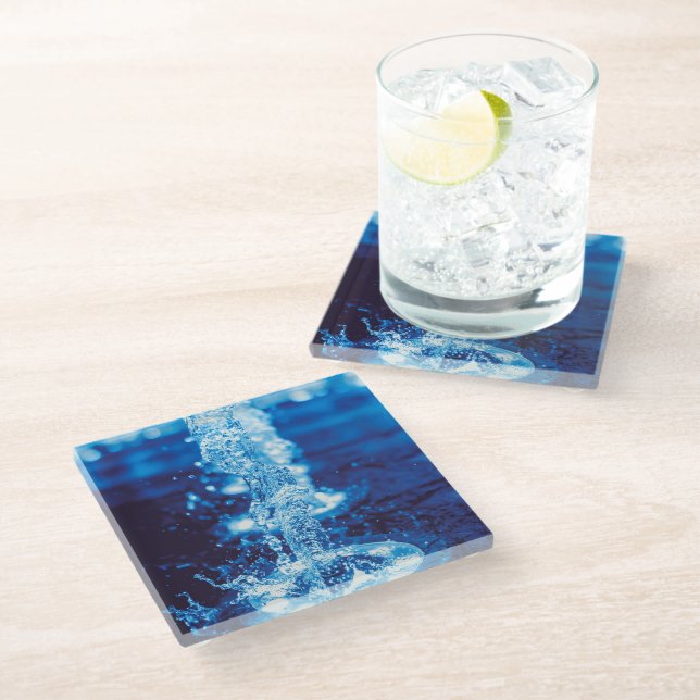 Crystal Blue Water Effect Glass Coaster (Angled)