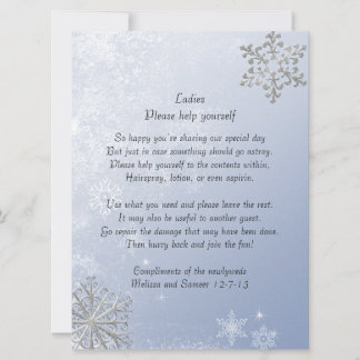 Crystal Blue Winter Snowflake Wedding Basket Sign