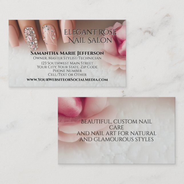 Crystal Blush Modern Elegant Manicure Nail Salon Business Card (Front/Back)