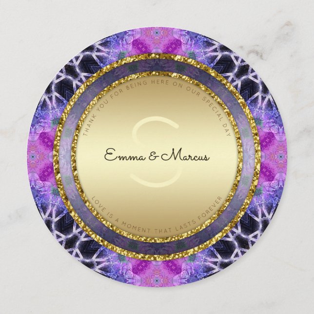 Crystal Boho Magic Round Wedding Menu Cards (Back)