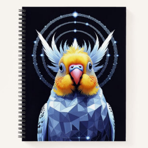 Crystal Budgerigar Vector Art with Geometric Bird Notebook