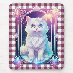 Crystal Cat Purple Black Plaid Cute White Kitten Mouse Mat