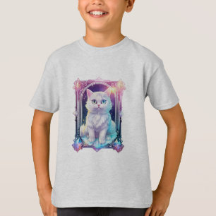 Crystal Cat Purple Black Plaid Cute White Kitten T-Shirt