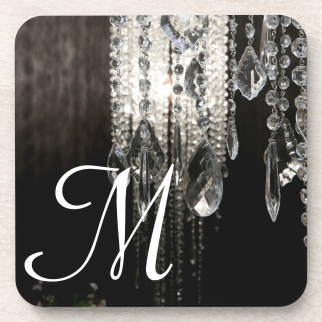 Crystal Chandelier Chic Gla Monogram Drink Coaster (Front)