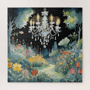 Crystal Chandelier in The Night Time Garden Jigsaw Puzzle