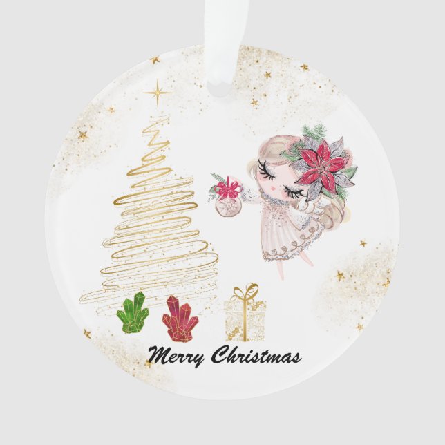 *~* Crystal Christmas Merry Christmas Angel Ornament (Front)