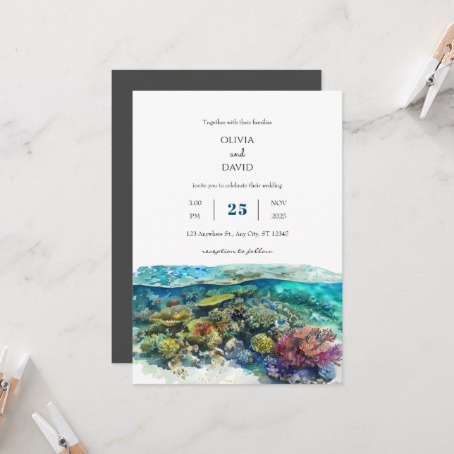 Crystal Clear Coral Reef Tropical Beach Wedding  Invitation (Front/Back In Situ)