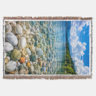 Crystal Clear Mountain Lake Pebble Shore Throw Blanket