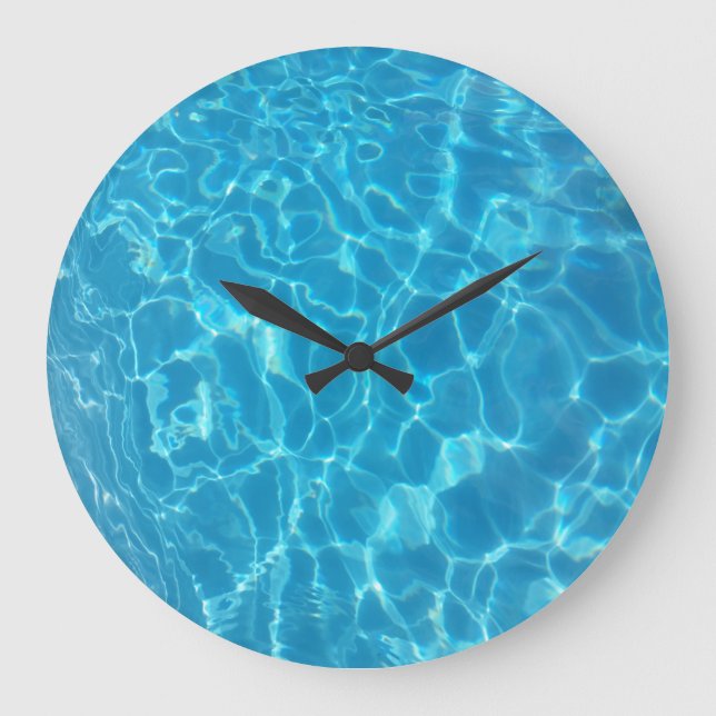 Crystal Clear Sky Blue Pool Water Large Clock (Front)