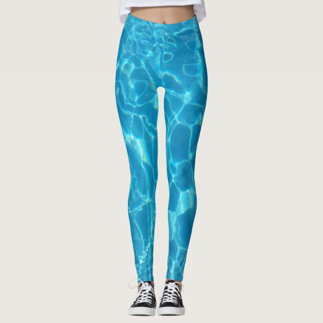 Crystal Clear Sky Blue Pool Water Leggings (Front)