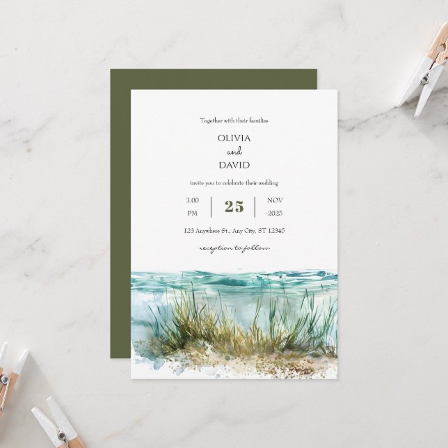 Crystal Clear Waters Seagrass Marine Beach Wedding Invitation (Front/Back In Situ)