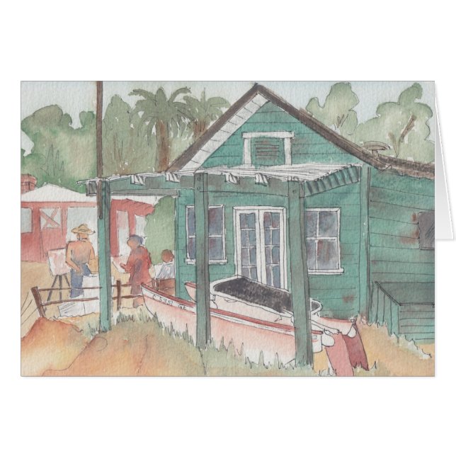 "Crystal Cove, CA" Watercolor Sketch Greeting Card (Front Horizontal)