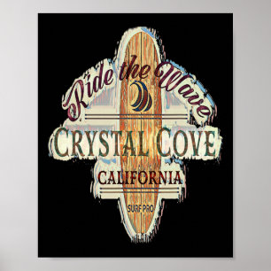 Crystal Cove Surfing Distressed Vintage Retro Surf Poster